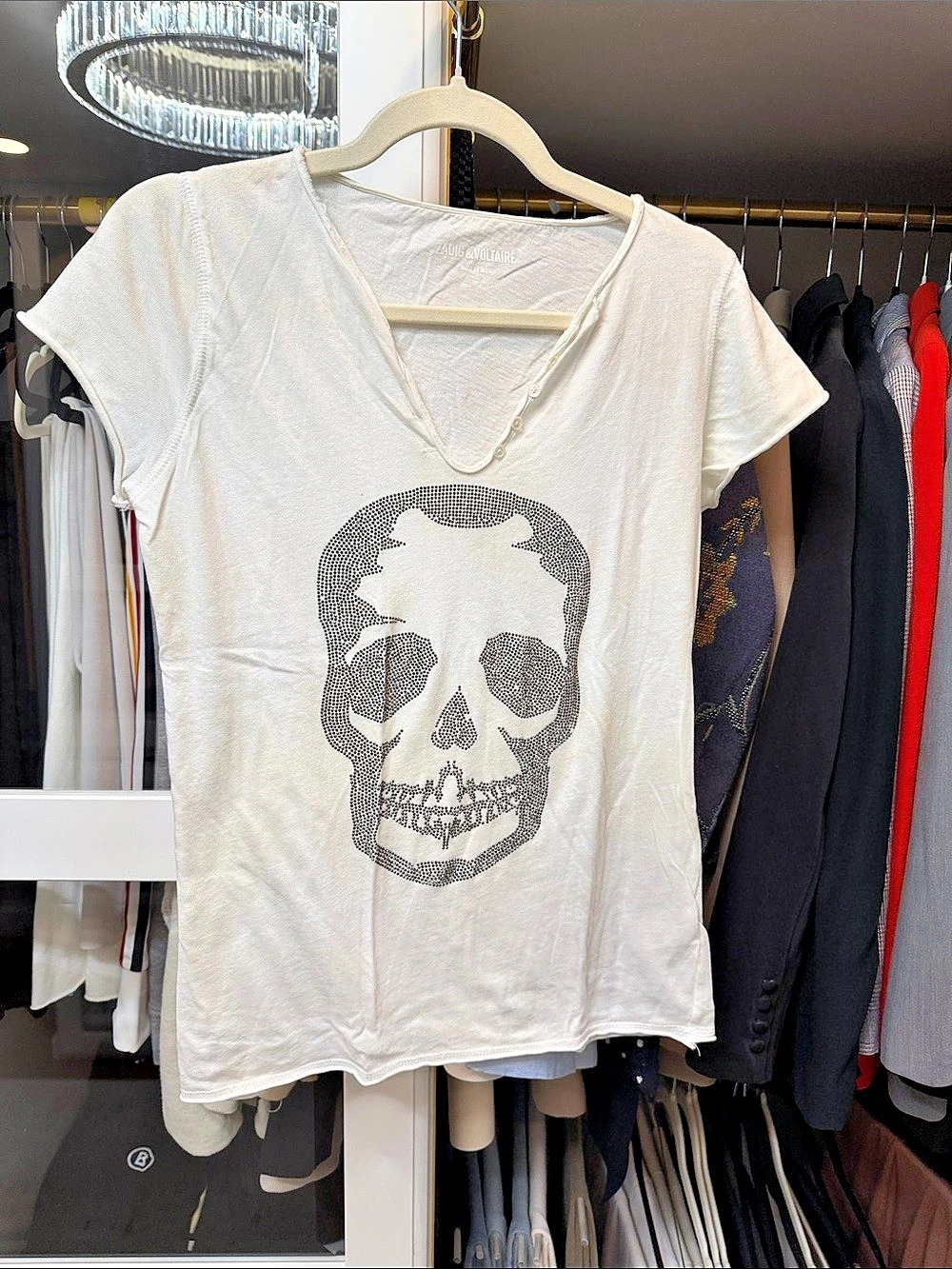 Zadig & Voltaire Skull Graphic Short Sleeve Tee in White & Black